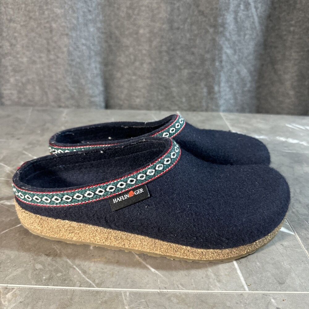 Haflinger Zig Zag Captains Navy Blue Wool Slip On Clogs Womens EU 41 US 10 B2